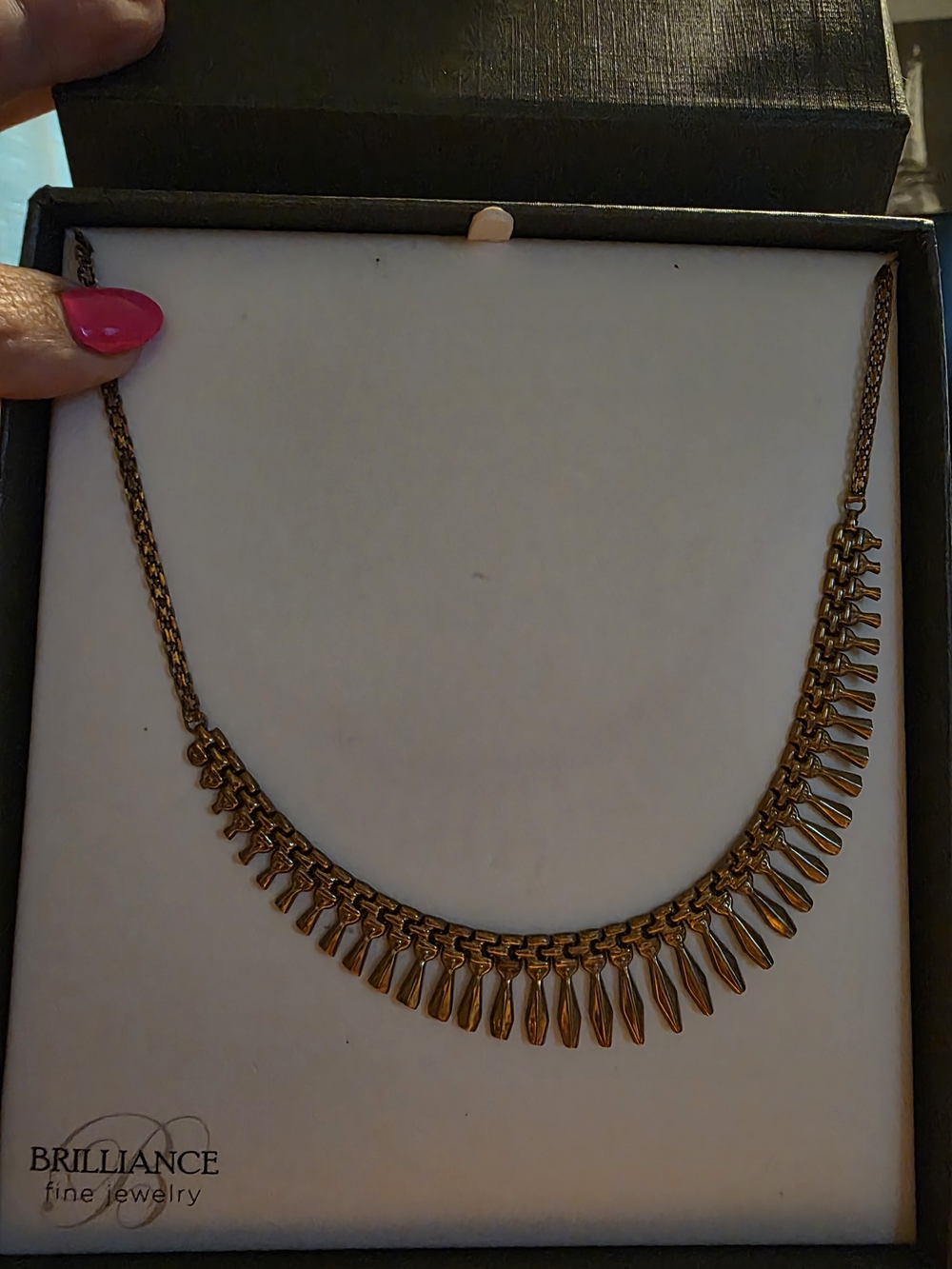 Brilliance Gold-Tone Fringe Collar Necklace - Elegant Spike Pendant Design